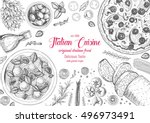italian cuisine top view frame. ... | Shutterstock .eps vector #496973491