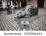 Small photo of NUREMBERG, GERMANY - CIRCA DECEMBER 2022. - 'Der Hase' (translation: Rabbit), Rabbit sculpture made by famous artist Albrecht Durer in Nuremberg, Germany.