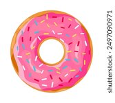 donut with pink glaze. donut icon, vector illustration in flat style