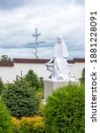 Small photo of SLAVSK, KALININGRAD REGION, RUSSIA - SEPTEMBER 22, 2013: St. Elisaveta sculpture, front view. St. Elisavetinsk Monastery of Women