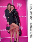 Small photo of Cannes, France- October 13 2021: Julia Atman, Kleofina Pnishi on the pink Carpet of Canneseries Festival.