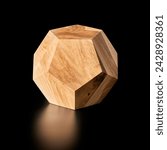 Small photo of Handmade wooden regular dodecahedron - Platonic solid on a black background