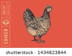 Graphical Drawn Chiken On Red...