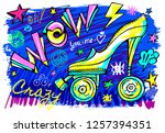 wow rollers skates girls trendy ... | Shutterstock .eps vector #1257394351