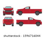 set of red pickup truck single... | Shutterstock .eps vector #1596716044