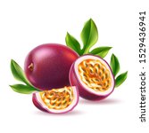 realistic passionfruit with... | Shutterstock .eps vector #1529436941