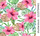 tropical floral pattern... | Shutterstock . vector #1215704461