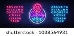 Candy Shop Logo In Neon Style....