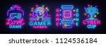 video game neon sign collection ... | Shutterstock .eps vector #1124536184