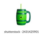 Small photo of Saint Patrick's Day Mug. Beer Mug. Soda Mug. Coffee Cup. Irish Drinking Mug. Cup with a lid and a straw. Happy St. Patrick's Day. Isolated on white. Clipping Path. Room for test. Luck of the Irish.