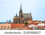Brno, Moravia, Czech Republic: City skyline with the gothic medieval cathedral of St. Peter and Paul located on Petrov hill