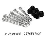 Screws with plastic cap covers on white background