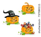 halloween pumpkin set. bright... | Shutterstock .eps vector #737080111