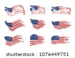 vintage waving usa flag set.... | Shutterstock .eps vector #1076449751