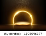 Glowing Neon Golden Circle With ...