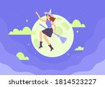 happy witch in hat flying on... | Shutterstock .eps vector #1814523227
