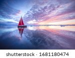 Sail Boat With Red Sails...