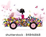 Girl On A Romantic Flower Car