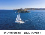 Sailing. Sailboat With White...