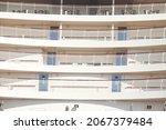 Small photo of IJmuiden, The Netherlands - october 8th, 2021: Spirit of Adventure Saga Cruises, detail of stern staterooms