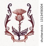 thistle flower in ornament... | Shutterstock .eps vector #1313458304