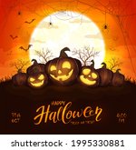 happy pumpkins on orange... | Shutterstock . vector #1995330881