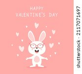 cute happy rabbit on pink... | Shutterstock . vector #2117071697