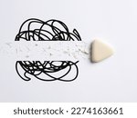 To clear confusion, handle problems and dilemmas in business or education concept. White eraser clears the confusion loop icon on white background.