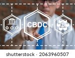 Concept of CBDC Central Bank Digital Currency. Modern banking cryptocurrency blockchain technology.