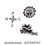 engraving ship  sun and wind... | Shutterstock .eps vector #427294747