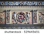 Small photo of A beautiful segment of hungarian hatchment of the building Hall of Art, Heroes Square, Budapest