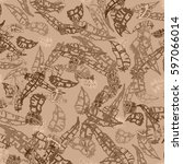 seamless pattern with rustic... | Shutterstock .eps vector #597066014