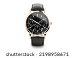 Luxury watch isolated on white background. With clipping path. Gold and black watch.