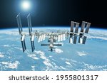 Space station above the ground. Elements of this image were furnished by NASA. High quality photo