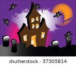 a haunted house with bats under ... | Shutterstock . vector #37305814