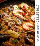  Golden Seafood Paella, Spanish Cuisine, Mediterranean Flavor, Rice Dish, Food Photography