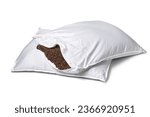 Pillowcase stuffed with buckwheat hulls isolated on white background close up