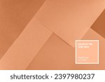 Small photo of Abstract geometric paper background demonstrating Peach Buzz trendy color 2024. The backdrop for an invitation card, greeting card or web design. Creative copy space, flat lay