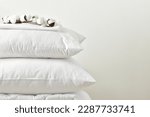 Pillows and blanket on a white...