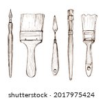 painting brushes set  palette... | Shutterstock . vector #2017975424