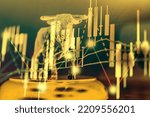 Small photo of Fundamental and technical analysis as concept. Candle stick graph chart of stock market trading to represent about Bullish point, Bearish point and trend of digital price graph.