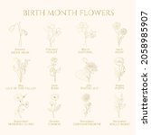 Birth Month Flowers Golden Set. ...