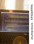 Small photo of Web development phrase ASCII art inside real HTML code. Web developing concept on screen. Abstract information technology modern background. Laptop in sunset lights. Code is created by myself.