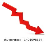 Chart with red down arrow isolated on white background. Falling growth in business