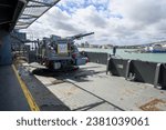 Small photo of Corpus Christi, Texas, USA - October 12, 2023: USS Lexington Aircraft Carrier in Corpus Christi Bay, Texas USA