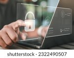 Small photo of technology, login, information, security, privacy, business, protection, protect, padlock, password. touching padlock hud to view cloud technology system. that tech is protect your data and security.