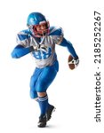 Small photo of Sports attack. Sportsman in action. American football. A young agile American football player runs fast