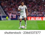 Small photo of Madrid, Spain- September 24, 2023: League match between Atletico de Madrid and Real Madrid. Jude Bellingham with the ball. Football players. Victory for Atletico de Madrid.