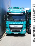 Small photo of DAF 370 truck at hauler company in Milte, Germany, 05-30-2021