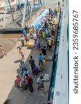 Small photo of BENJAMIN CONSTANT, BRAZIL - JUNE 22, 2015: Boat Diamante is anchored at the pier in Benjamin Constant town, Brazil.